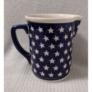 Boleslawiec Polish Pottery 6" Tall, 5 C Pitcher Jug-Handmade -Blue Stars  POLAND